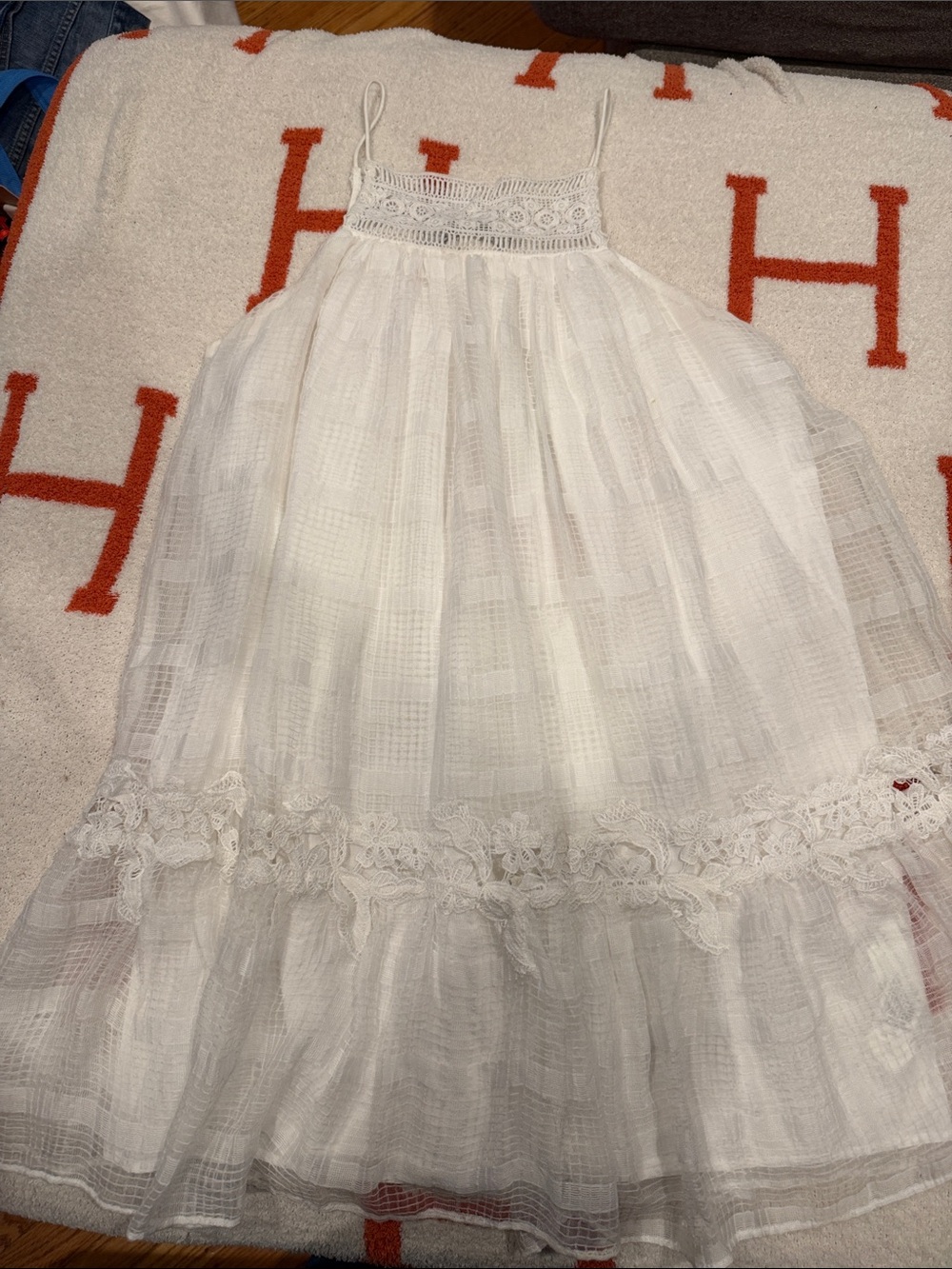 White Lace-Trim Spaghetti Strap Maxi Skirt